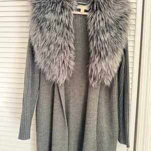 Michael Kors Charcoal Sweater with Faux Fur Collar